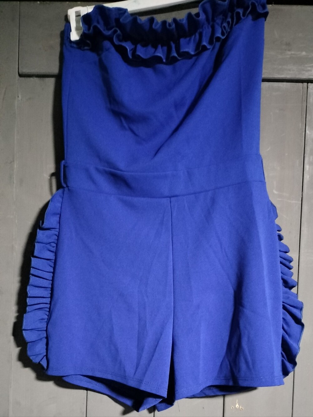 Strapless Ruffle Side Romper in Royal Blue